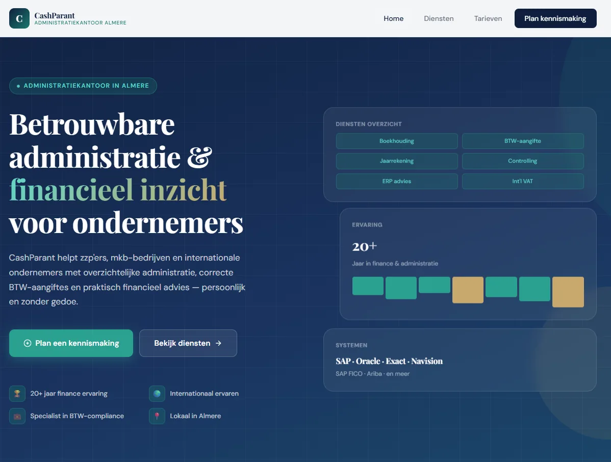 CashParant administratie voorbeeldwebsite door Faro Digital